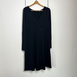 Eddie Bauer Black Long Sleeve V Neck Faux Wrap Style Midi Dress Women's Size L